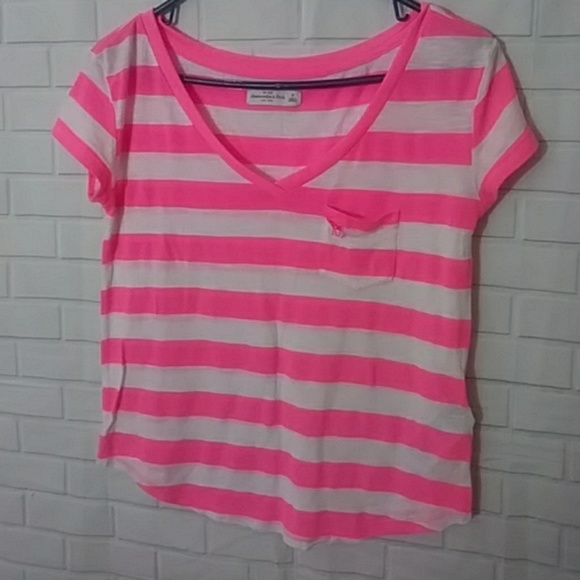 Y2K Pink White Abercrombie & Fitch stripe blouse medium - Picture 2 of 7